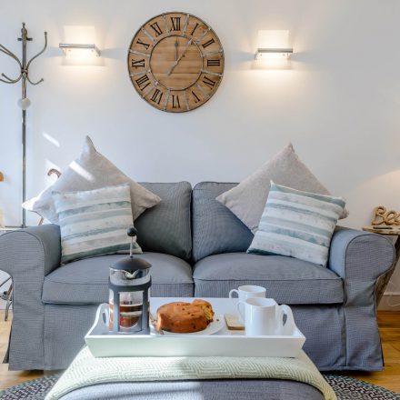 Living room sofa in Tefan cottage, Aberdyfi