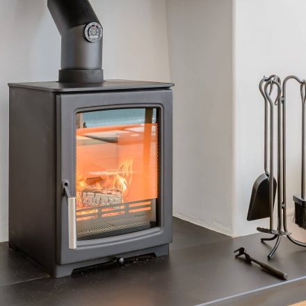 Woodburning stove in Tegfan holiday cottage, Aberdyfi